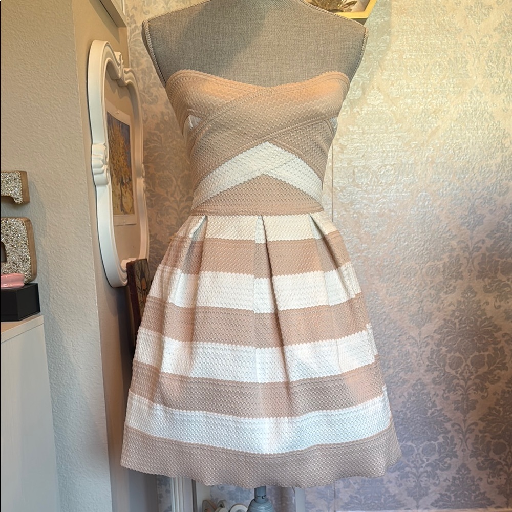 BCBG Elegant Blush and Cream Strapless Dress